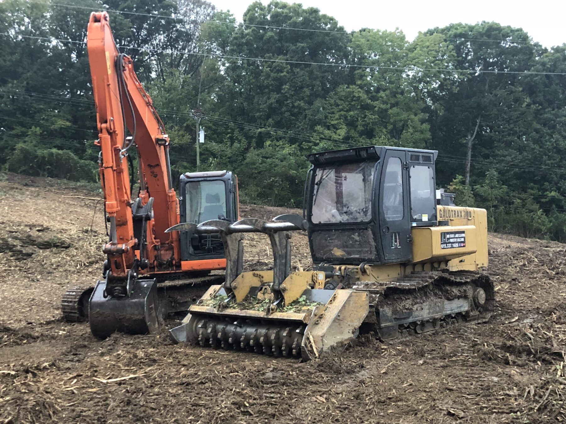 image of mulching machine and excavator for Midstate Land Clearing and Forestry Mulching LLC