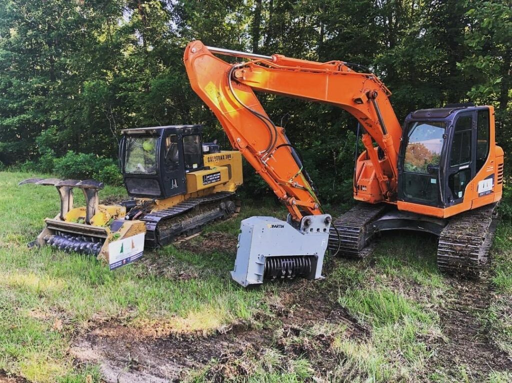 mulcher and excavator for Midstate Land Clearing